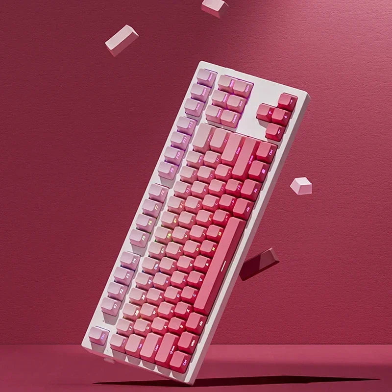 133 Keys Double Shot Shine Through Keycaps Strawberry Pink Side Print PBT Keycaps Cherry Profile for MX Switches Gaming Keyboard