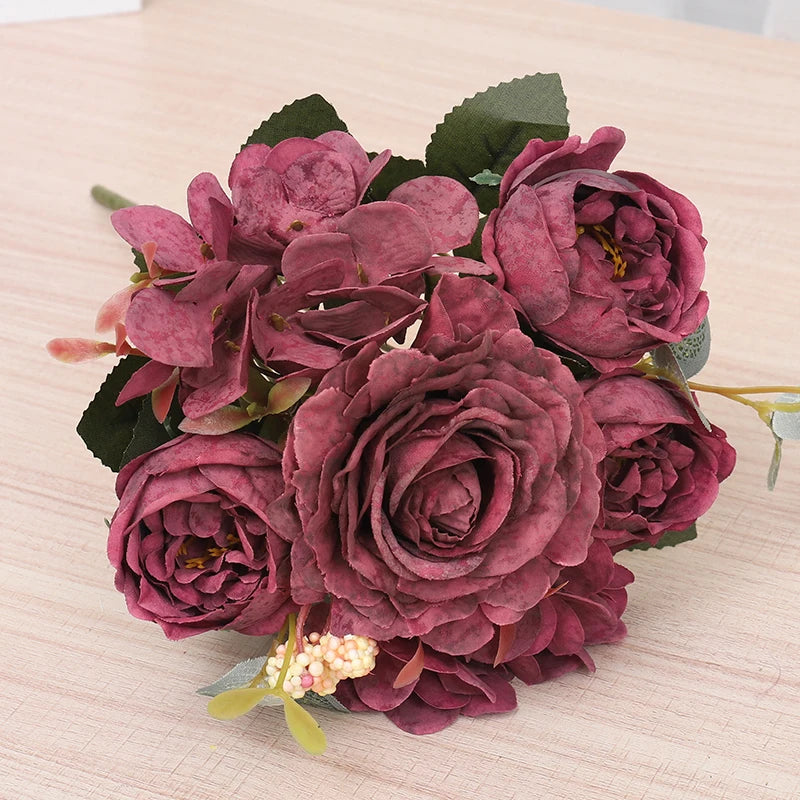 Silk Rose Peony Artificial Flowers Decoration Home Garden Accessories Outdoor Wedding Bridal Bouquet Gift Pastel Party Suppiles