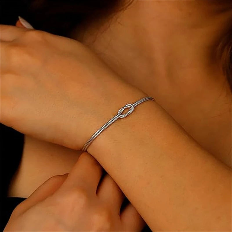 Stainless Steel Knot Snake Chain Bracelet for Couple Handmade Knot Bracelet Gold Silver Color Valentine's Day Jewelry Gifts