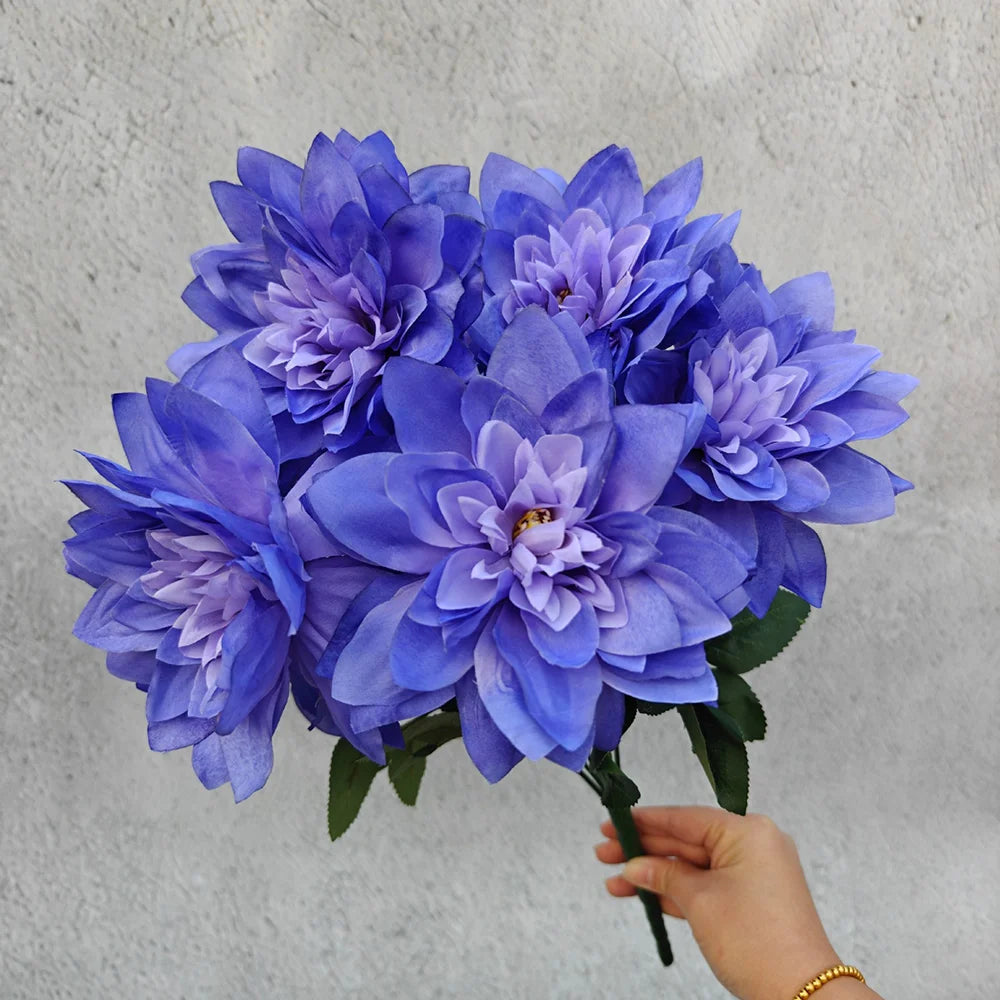 7 Heads Dahlia Artificial Flowers - Realistic Fake Dahlia Bouquet for Home Decoration, Wedding Centerpieces, Party Decor