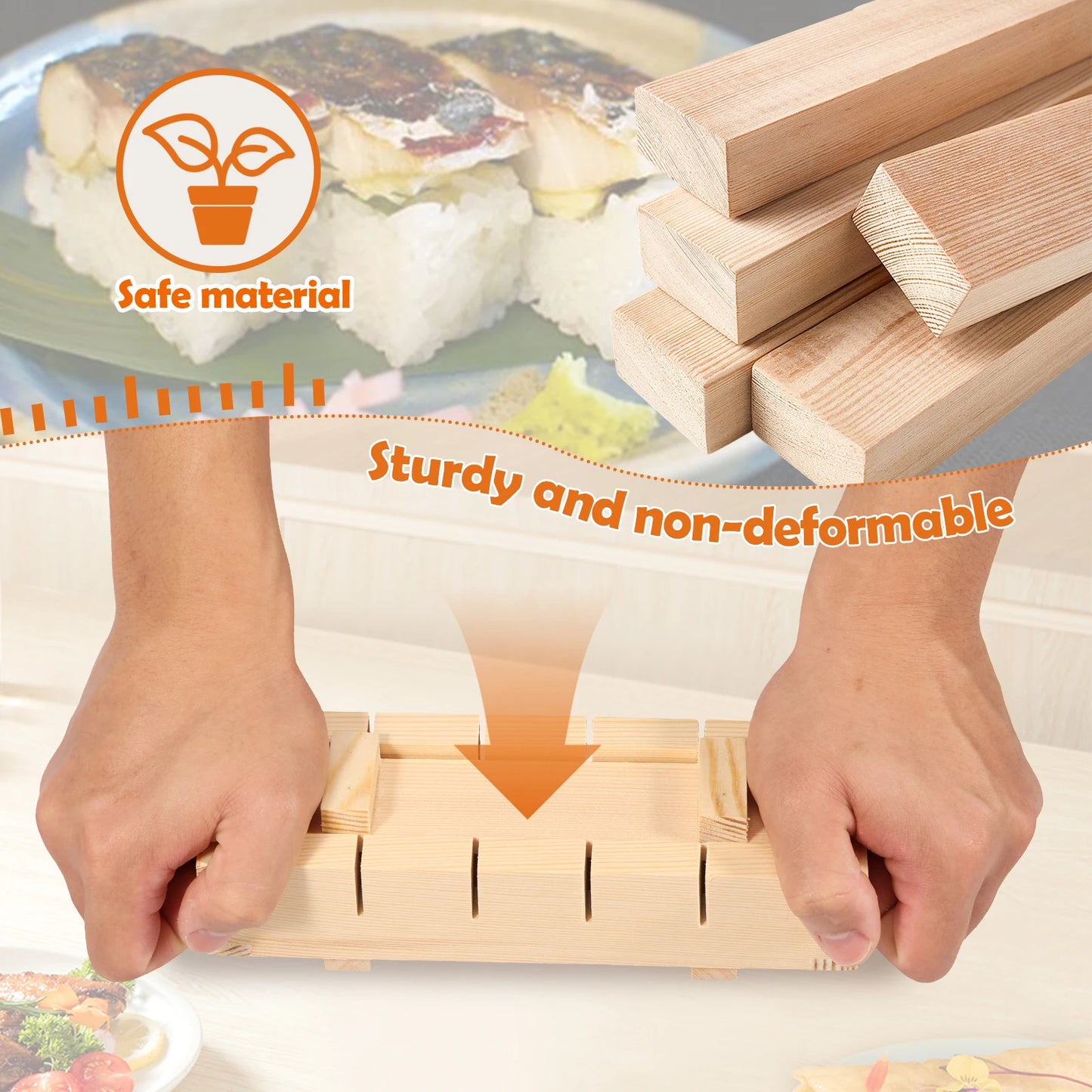 Sushi Maker Equipment Kit Wood Kimbap Sushi Rolls Mold Square shaped Sushi Making Tools Cake Roll Mold Sushi Rice Roll