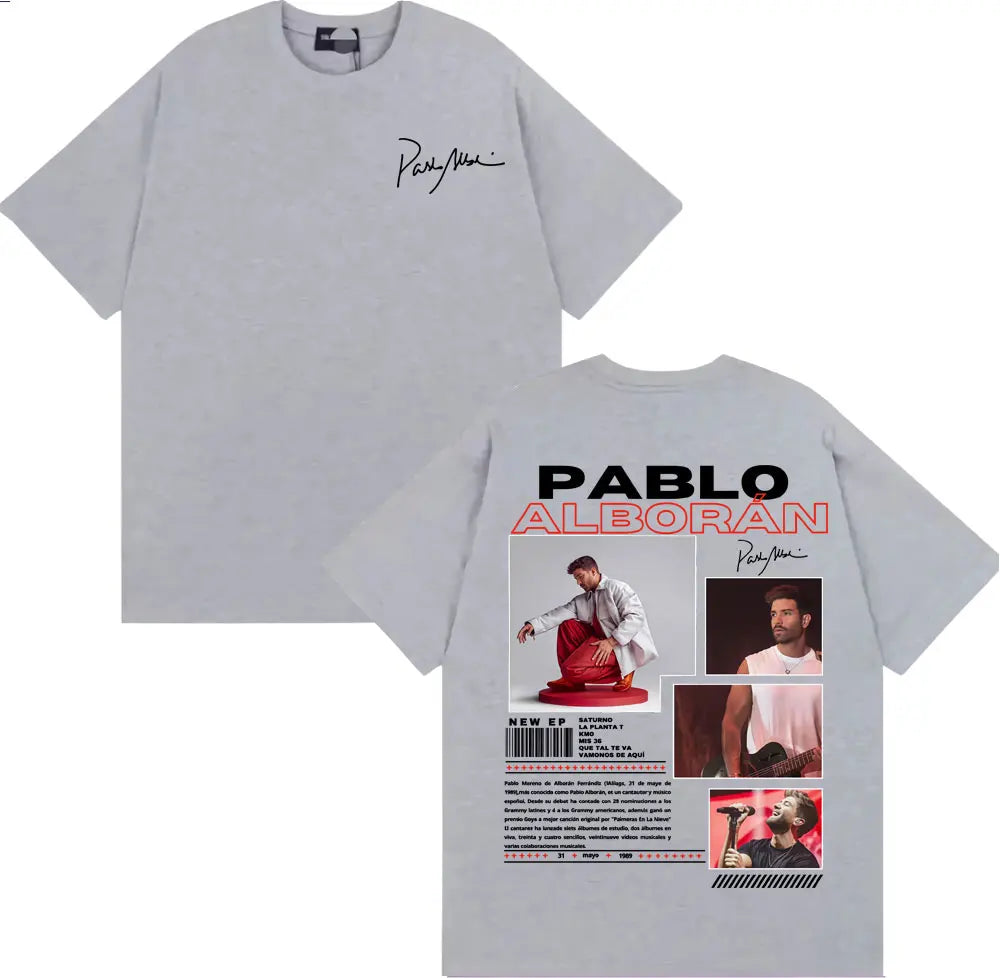 Rapper Pablo Alborán Global 2025 Tour Tee Shirt Men Women Harajuku Hip Hop Streetwear T-shirt Cotton Casual Short Sleeve T Shirt