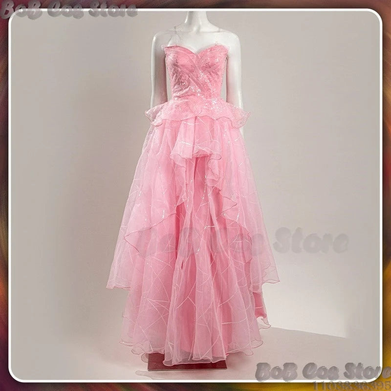Glinda Wicked Cosplay Costume Prop Galinda Princess Blond Curly Wig Witch Pink Tulle Dress Crown Women Girl Holloween Customized