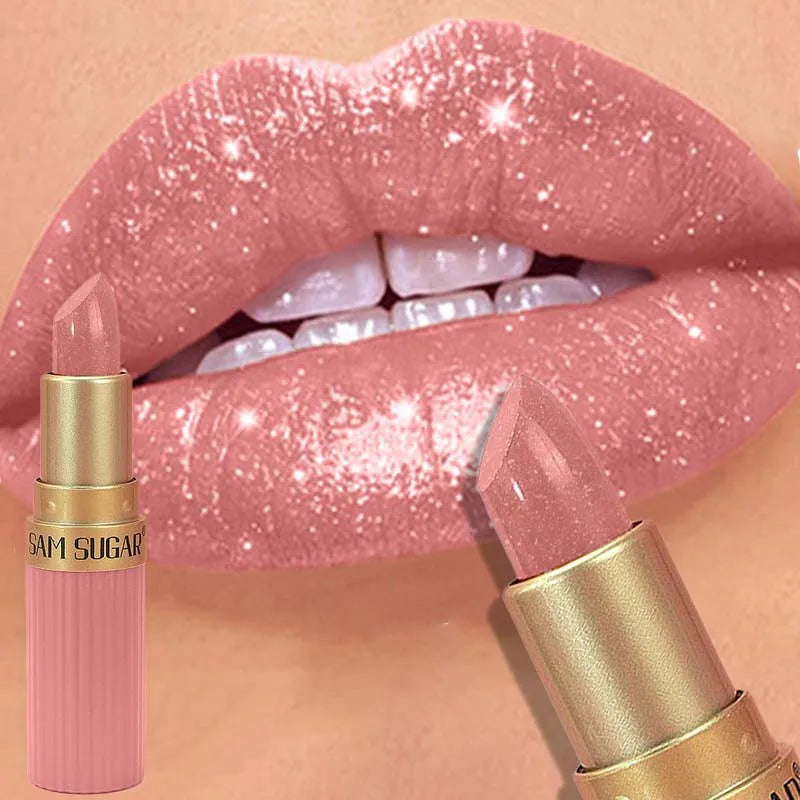 Diamond Glitter Lipstick Moisturizing Lasting Pink Sparkling Waterproof Lip Gloss Metallic Sexy Lipstick Lip Tint Lips Makeup