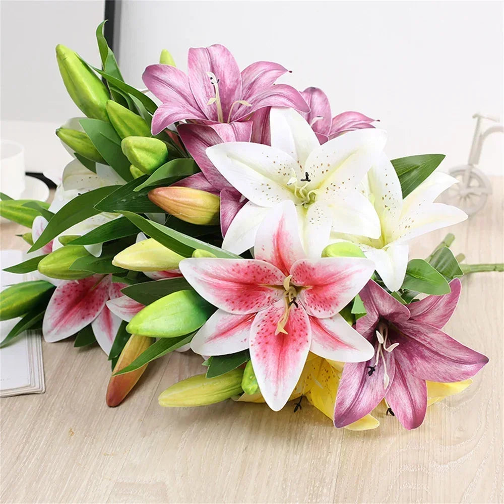 41cm Artificial Flowers Wedding Bouquet Single Lily Flower Two Flowers One Bud Branch Home Garden Decor Dia De La Madre Flores