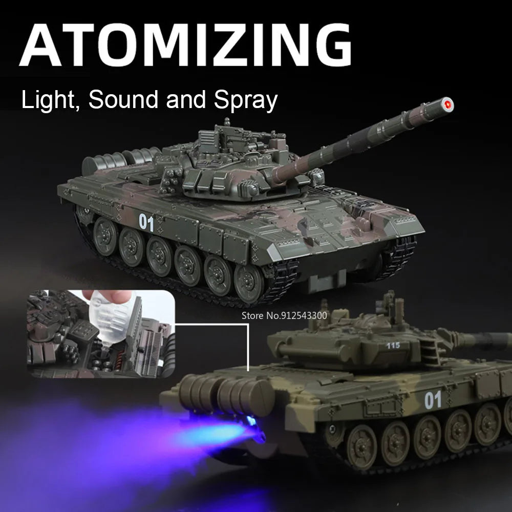 1:32 Scale T-90 Leopard2 M4 Main Battle Tank Model Toy Sound Light Tiger Heavy Tanks Spray Military Vehicle Models for Kid Gifts