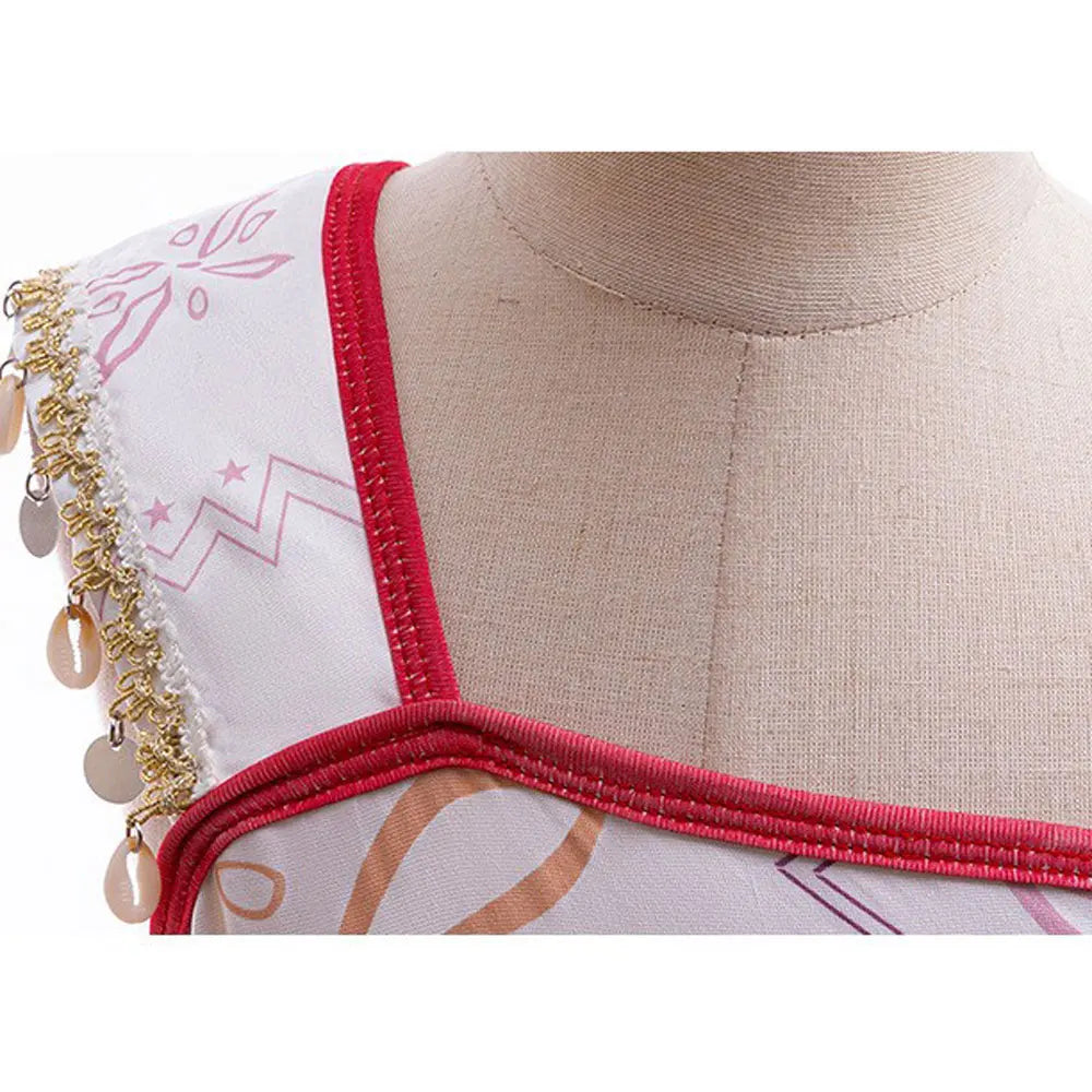 Disney New Summer Movie Hot Moana 2 Short-sleeved Clothes Girl Cosplay Moana Princess One-Shoulder Suspender Dress + Wig Set