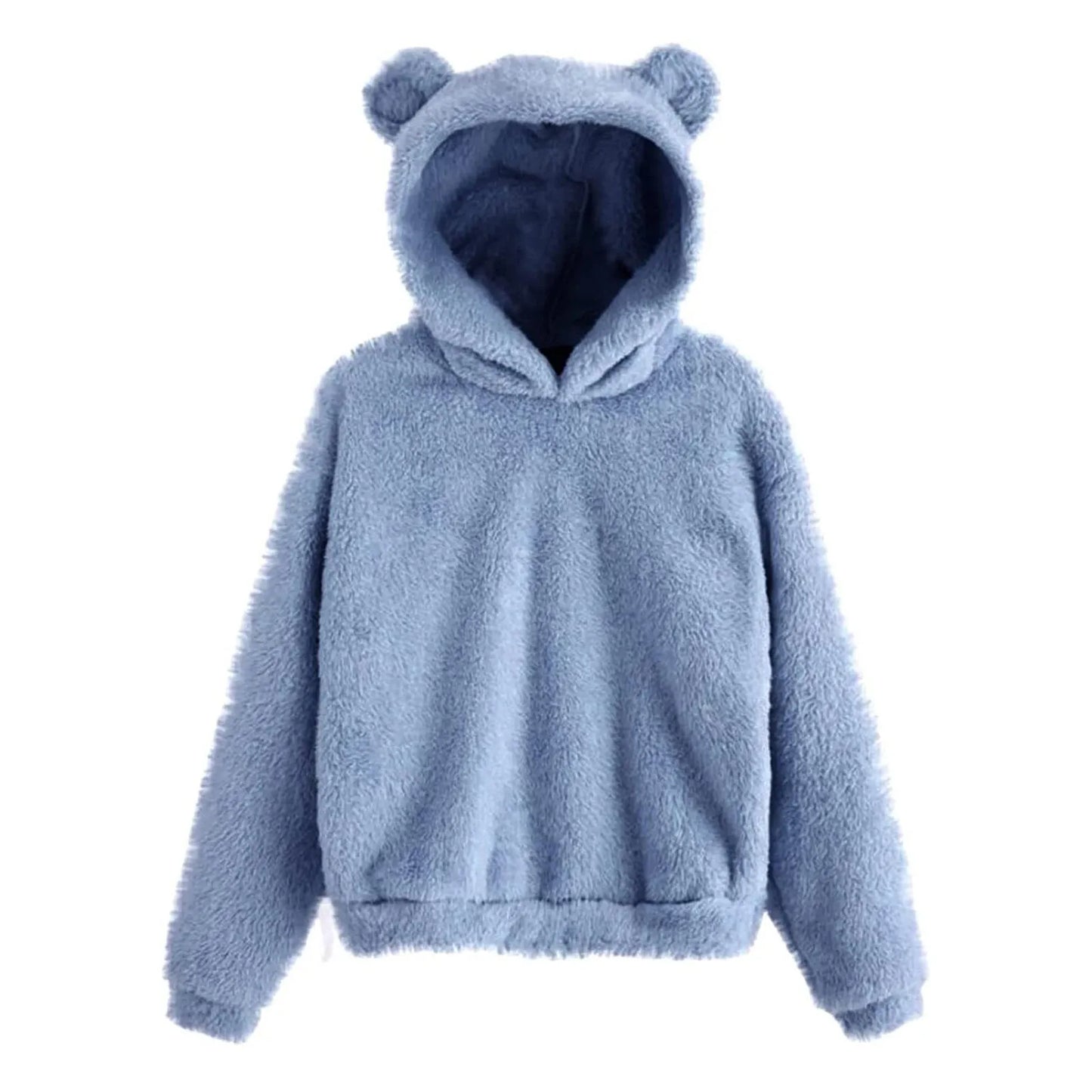 Autumn Women's Hoodies Long Sleeve Bear Ear Hood Sweatshirt Cute Plush Warm Casual Hoodie Tops Fleece Hooded Pullovers