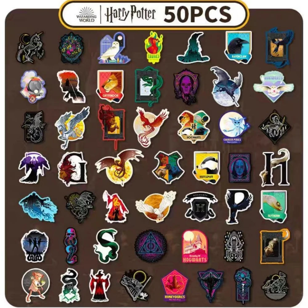 Genuine 50Pcs Harry Potter Series Sticker Cartoon Stationery Decal For Scrapbooks Phones Guitars Skateboards Decorative Stickers