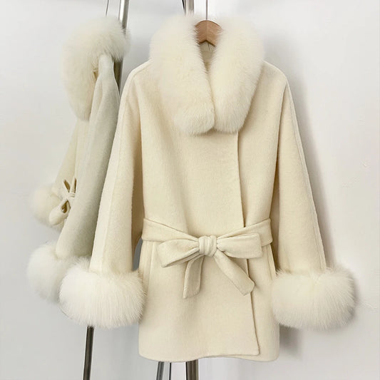 Winter Woman Clothes Trench Coat Fashion Winter Woman 2025 Luxury Ladies Wool Coats with Real Fur Trim Outer Korea Real Fur Coat