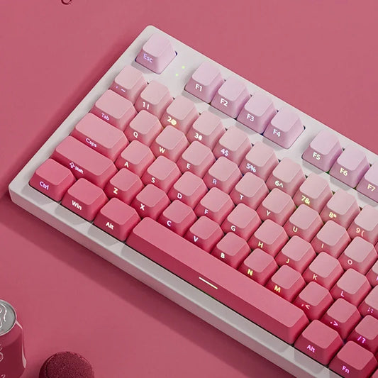 133 Keys Double Shot Shine Through Keycaps Strawberry Pink Side Print PBT Keycaps Cherry Profile for MX Switches Gaming Keyboard
