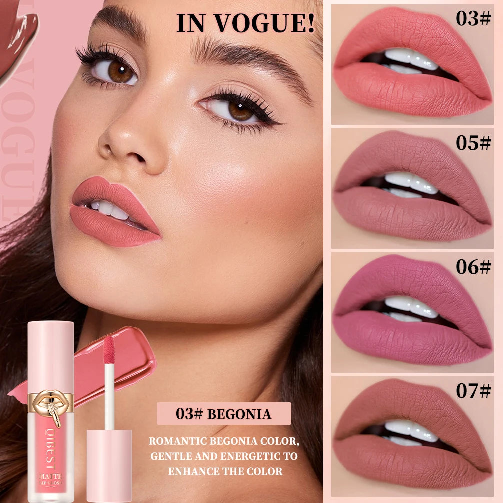 QIBEST Matte Liquid Lipstick Waterproof Silky Sexy Red Lip Gloss Non-Stick Cup Lipgloss Nude Purple Lip Tint Durable Makeup