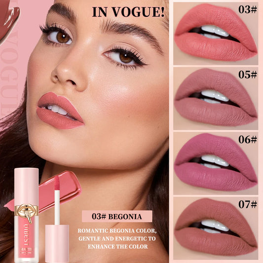 QIBEST Matte Liquid Lipstick Waterproof Silky Sexy Red Lip Gloss Non-Stick Cup Lipgloss Nude Purple Lip Tint Durable Makeup