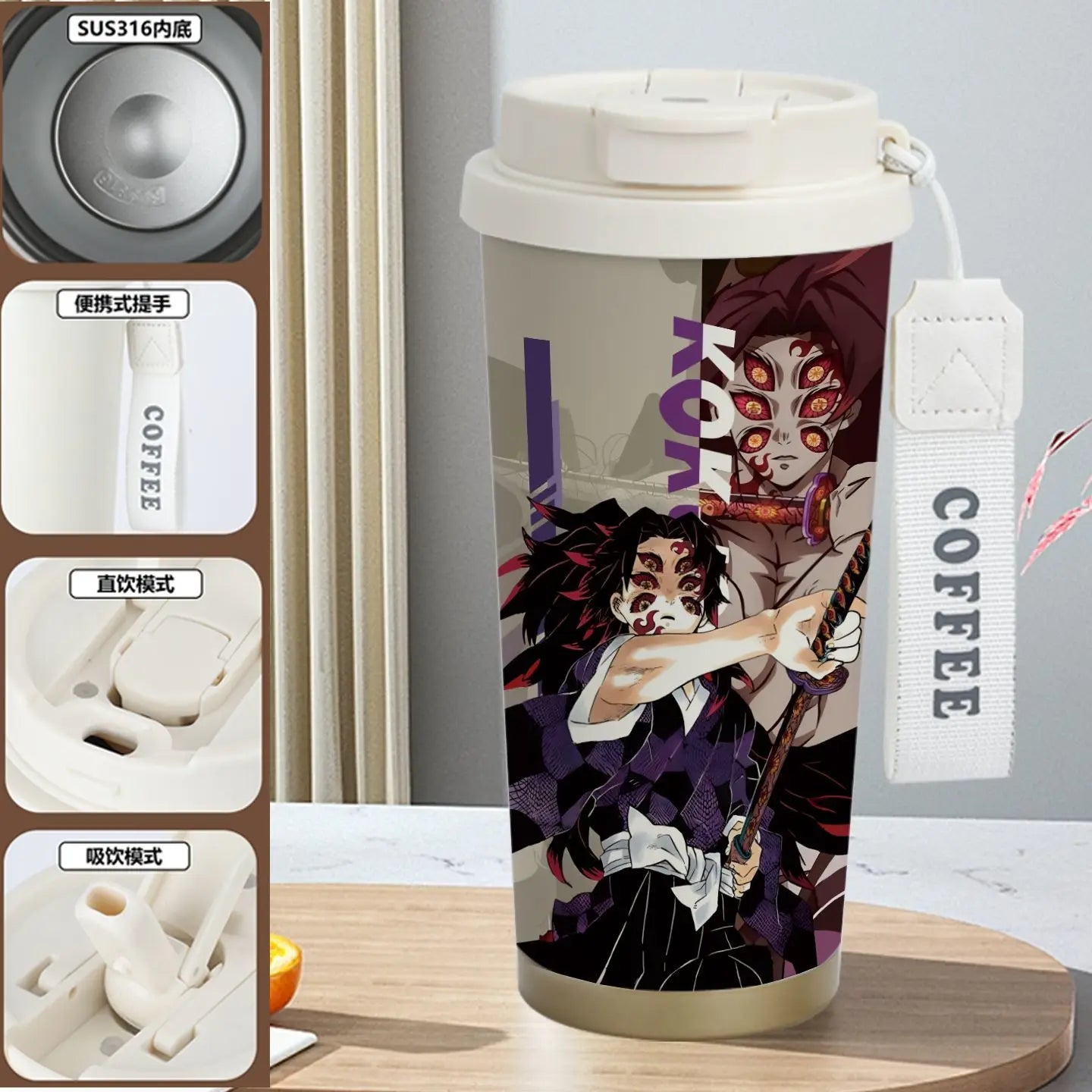 Demon Slayer Kamado Tanjirou Nezuko Agatsuma Zenitsu Anime Pattern Stainless Steel Thermos Mug Idea Leakproof Straw Cup Gift