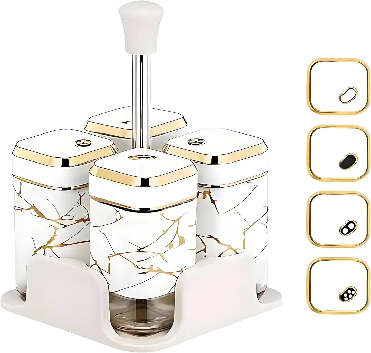 Set of 4 Spice Jars, Square Spice Jar 360° Swivel Spice Hole Lid with Non-Slip Base, Kitchen Storage and Organisation