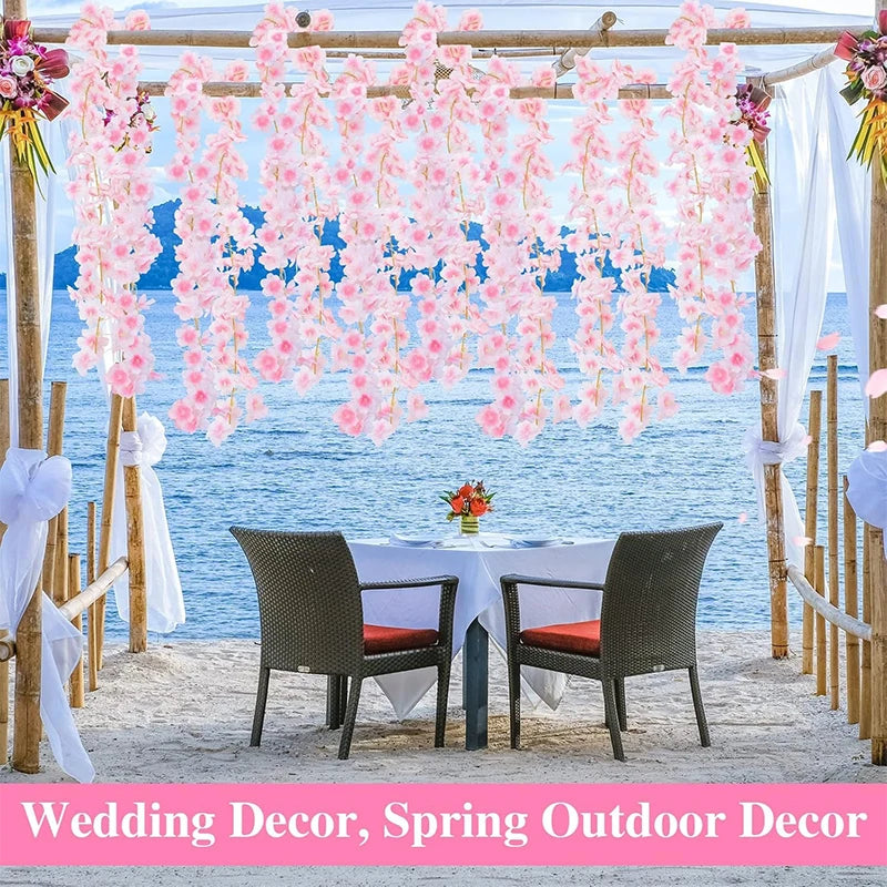 180CM Artificial Cherry Blossoms Vines Silk Sakura Flowers Rattan Hanging Garland Ornaments Wedding Party Garden Home Decoration