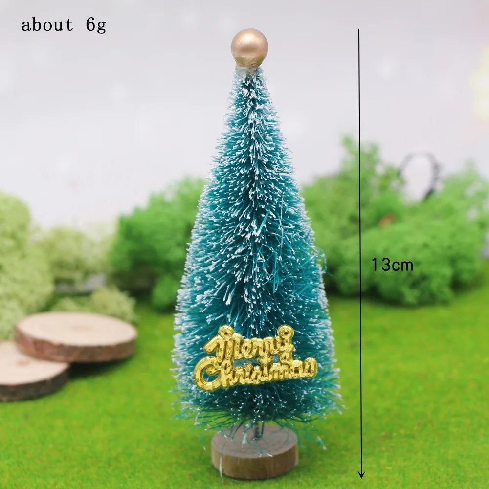 1Pcs "Merry Chrismas" Sisal  Simulation Christmas Tree Miniature Scene  Snowflakes Little Pine Needle Tree Dollhouse Decor