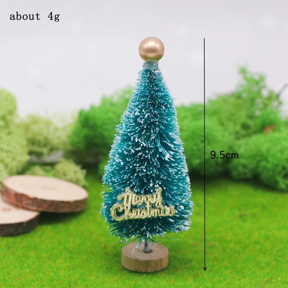 1Pcs "Merry Chrismas" Sisal  Simulation Christmas Tree Miniature Scene  Snowflakes Little Pine Needle Tree Dollhouse Decor