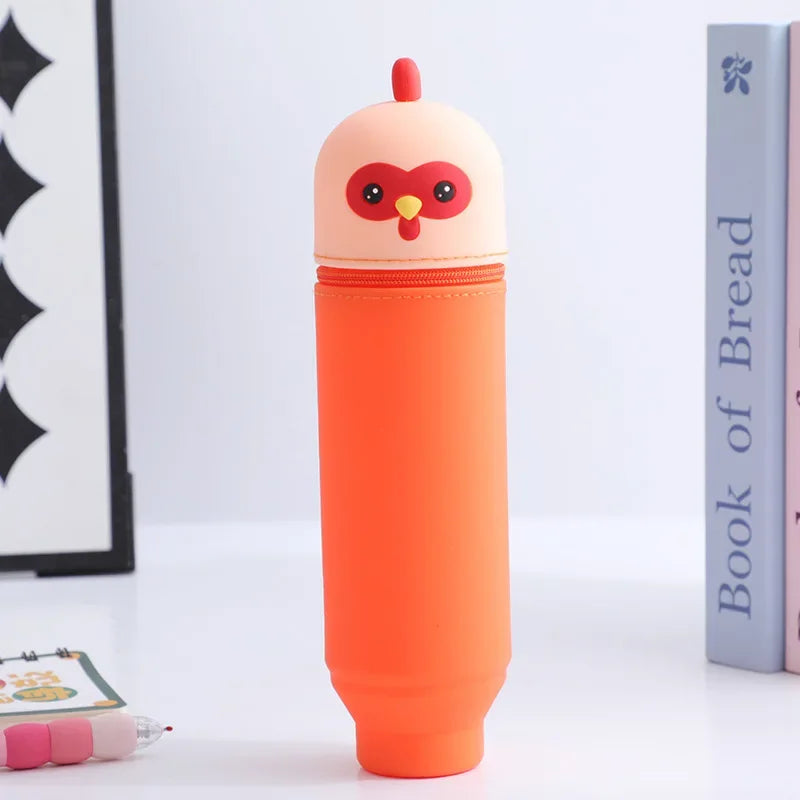 1PCS cartoon Giraffe/ Bee/Panda Kawaii Animals Silicone Telescoping Pencil Case Student Large Capacity Stationery Bag Learn