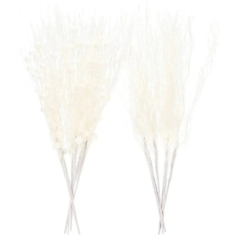 2Pcs Christmas Decoration Glitter Branches Christmas Tree Ornaments Artificial Flowers for Home Xmas New Year Party Accessories