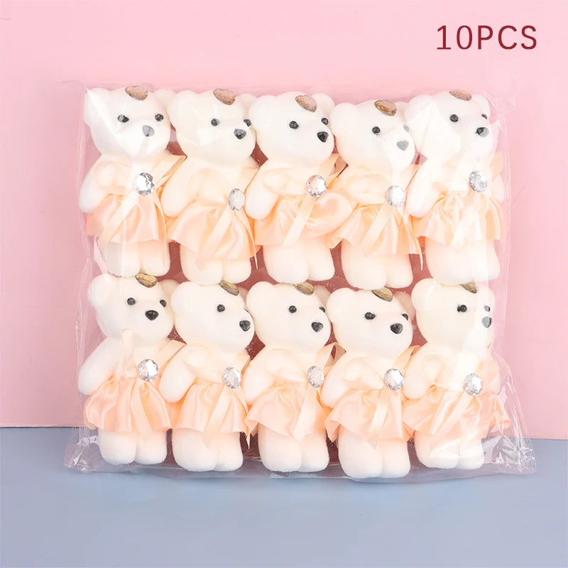10Pcs 12cm Valentine'S Day Bear Flower Bouquet Cartoon Plush Doll Teddy Bear Bouquets Graduation Birthday Wedding Gifts