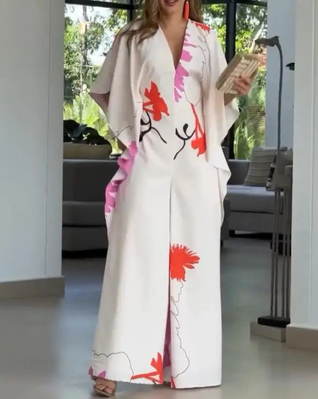 Summer Jumpsuits for Women Wear Temperament Female Dairy Clothes Women's Fashion Colorblock V-Neck Half Sleeve Wide Leg Jumpsuit