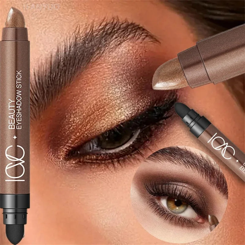 Double Head Waterproof Eyeshadow Stick Long Lasting High Pigmented Shimmer Glitter Neutral Brown Crayon Eye Shadow Pencil Makeup