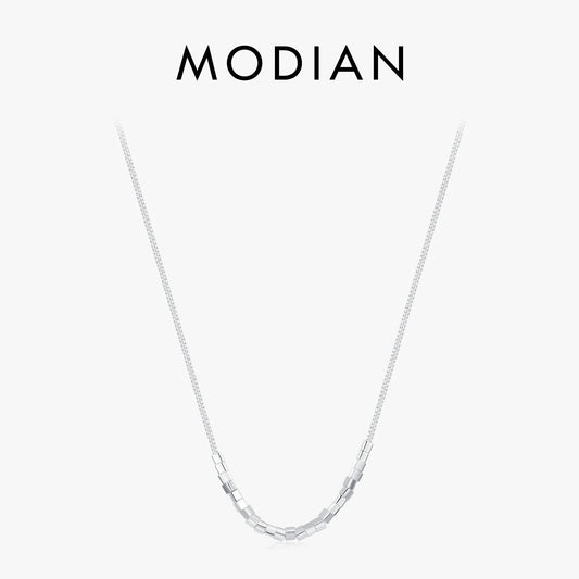 MODIAN 925 Sterling Silver Small Square Necklace Charm Trendy Party Link Chain Pendant Necklaces For Women Valentine's Day Gifts