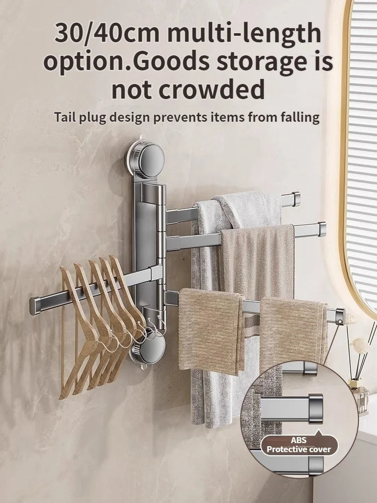 No Need To Drill Suction Cup Rotating multi-bar towel rack Bathroom hanger Folding artifact Multifunctional shelf Kitchen shelf