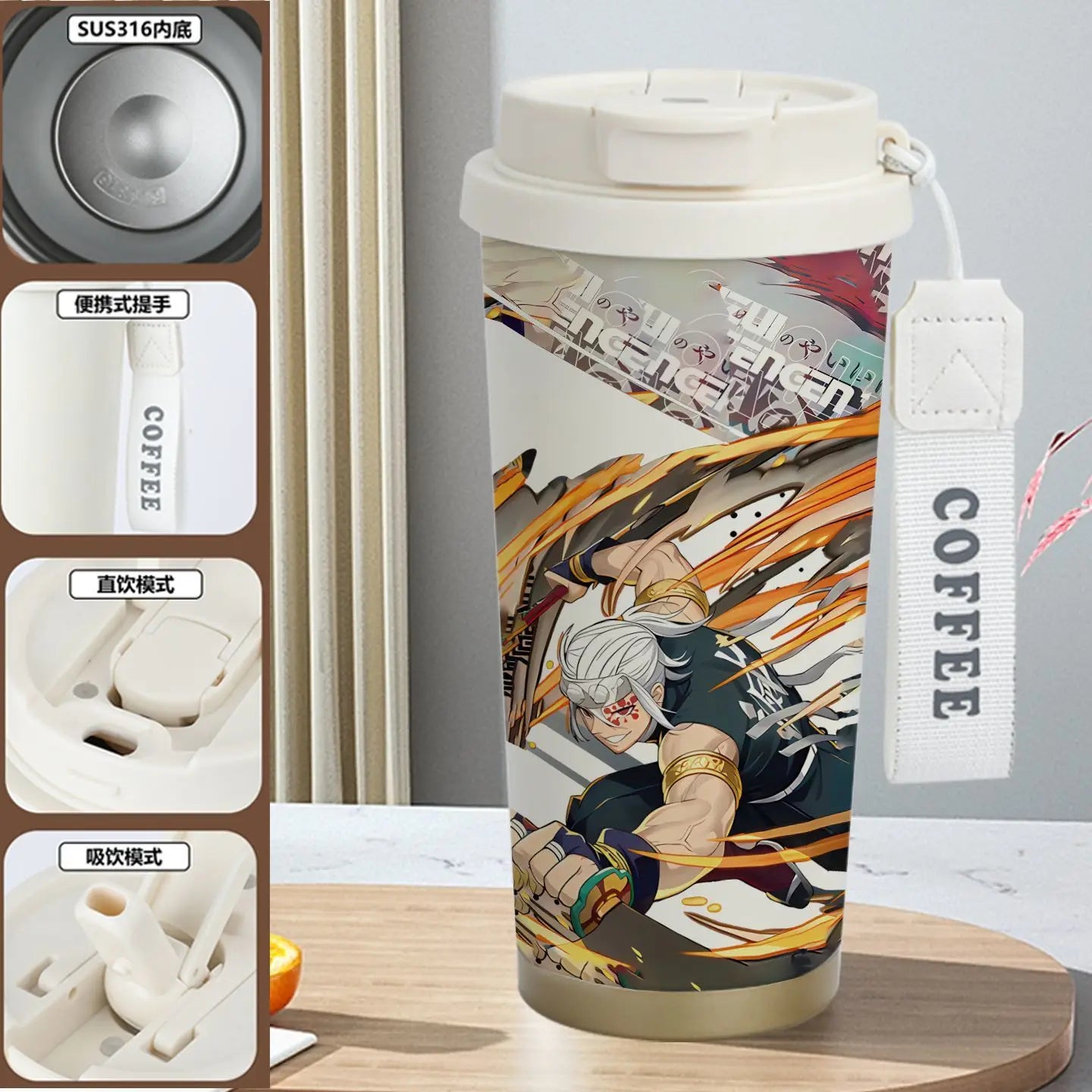 Demon Slayer Kamado Tanjirou Nezuko Agatsuma Zenitsu Anime Pattern Stainless Steel Thermos Mug Idea Leakproof Straw Cup Gift