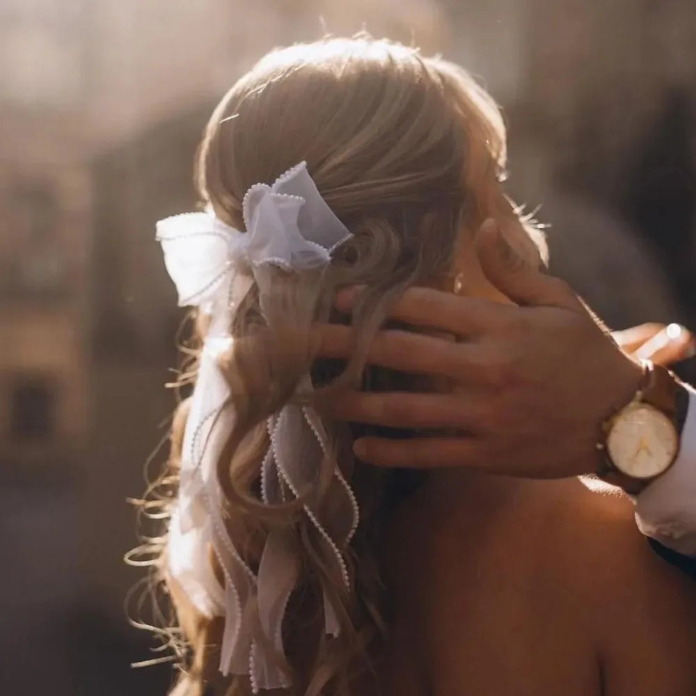 Bridal Hair Accessory: Handcrafted Beaded White Bow Wedding Hair Decor – Ideal for Bridal Updos & Veil Styling Bride To Be Gift