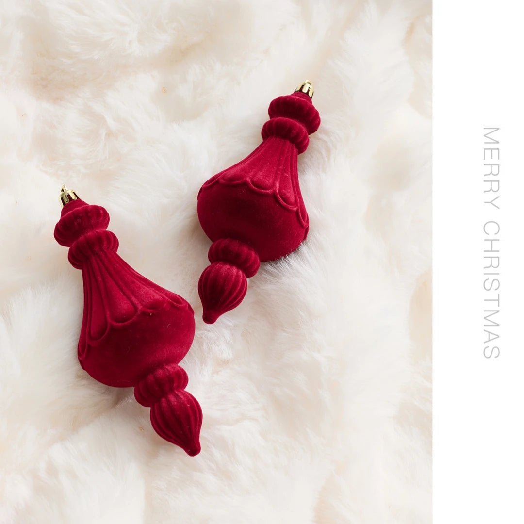 2026 Merry Christmas Ornaments Red Flocked Burgundy Christmas Tree Hanging Decorations Pendants Holiday Party Decor