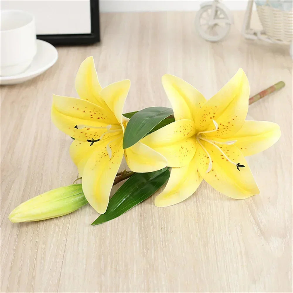 41cm Artificial Flowers Wedding Bouquet Single Lily Flower Two Flowers One Bud Branch Home Garden Decor Dia De La Madre Flores