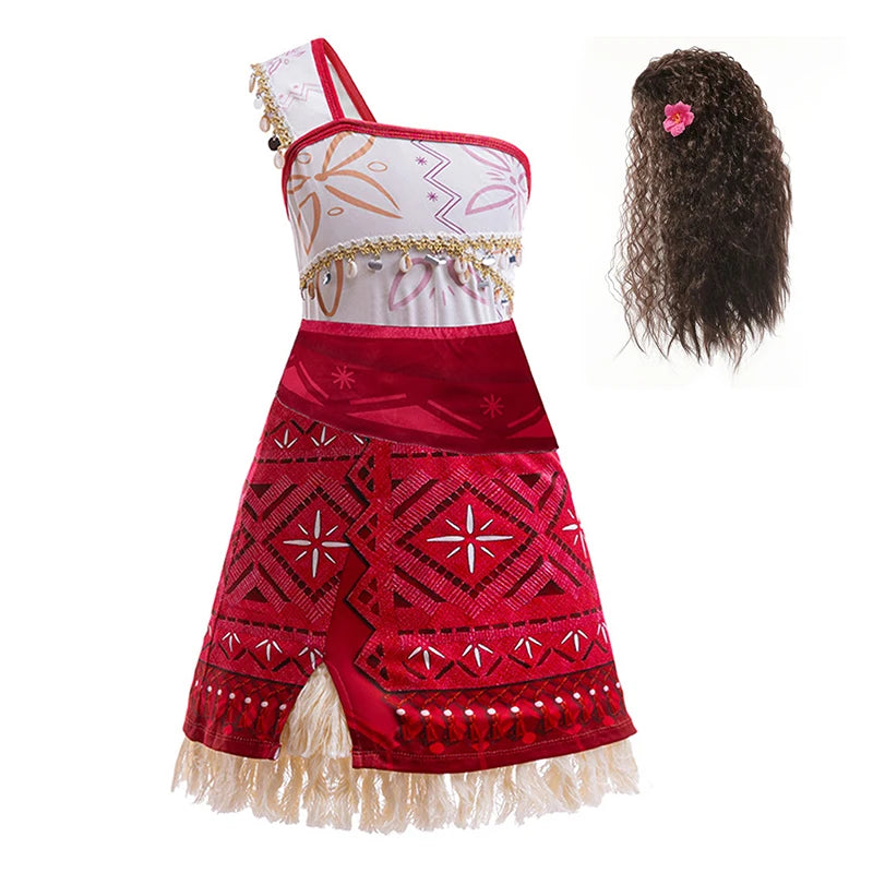Summer Girls Moanna 2 Dress Girl Vaiane Princess Cosplay Dresses Children Christmas Party Cosplay Ball Gown With Pig Chicken