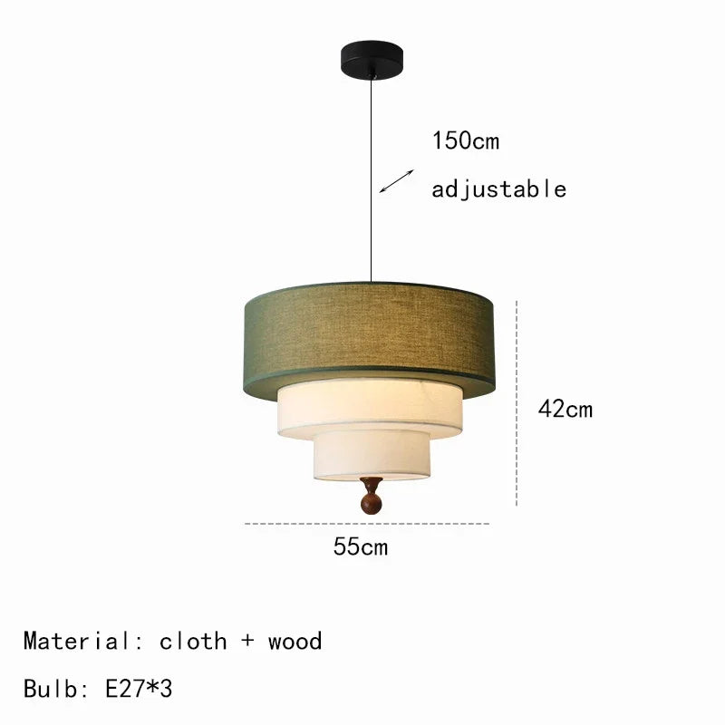 Living Room Bedroom Restaurant Pendant Lamp Modern White Green Cloth Lampshade Chandelier With Wood E27 Bulb Dropshipping