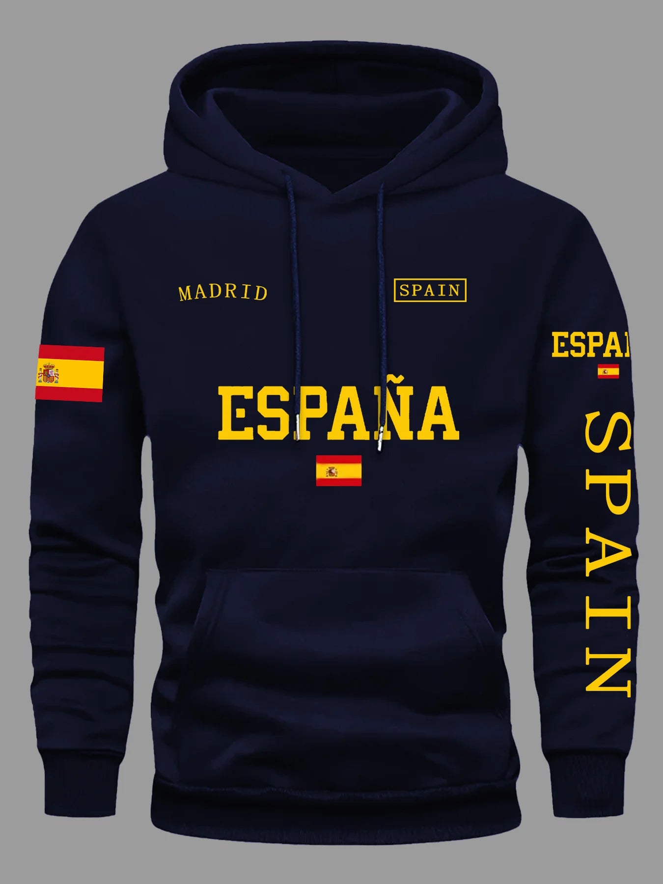 Spanish Flag Graphic Print Men Women Hooded Sweatshirt Autumn Winter Daily Outdoor Vacation Fitness Casual Loose Warm Sportswear