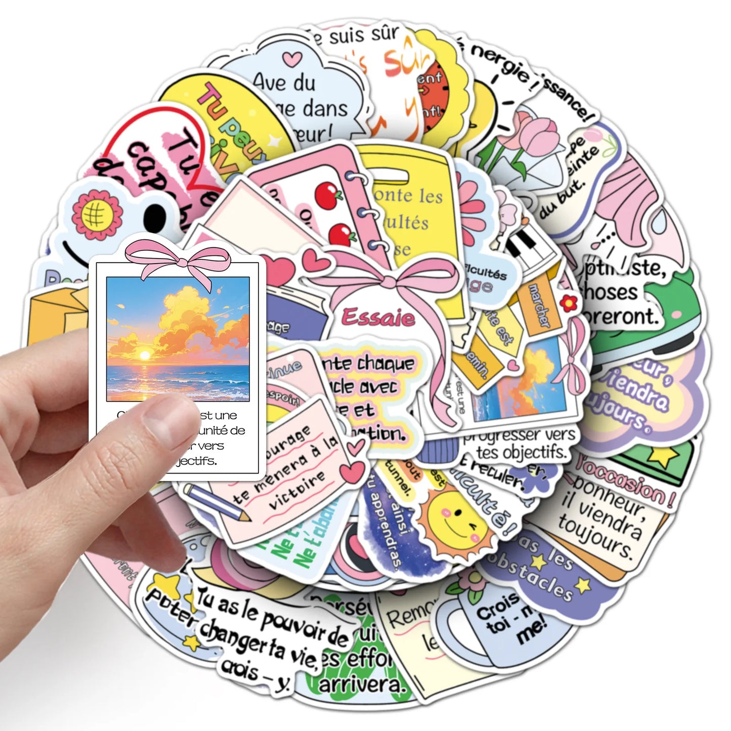 50PCS French Inspirational Text Waterproof Stickers Short Sentence Graffiti Decoration Notebook Suitcase Water Cup Guitar Toys