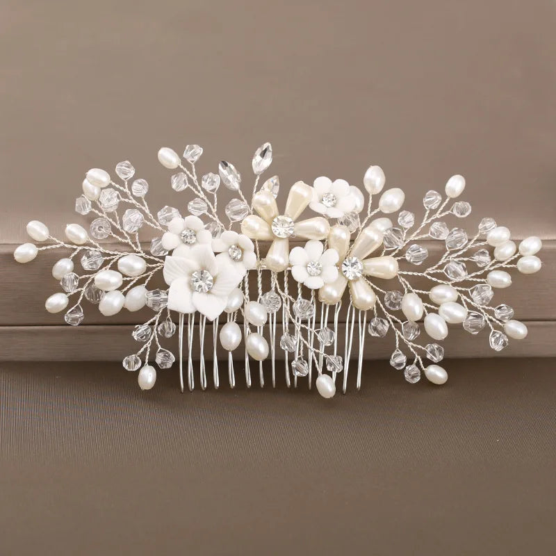 Wedding Hair Combs Bridal Hair Accessories For Women Hair Jewelry Silver Color Pearl Rhinestone Head Jewelry Women Accessories