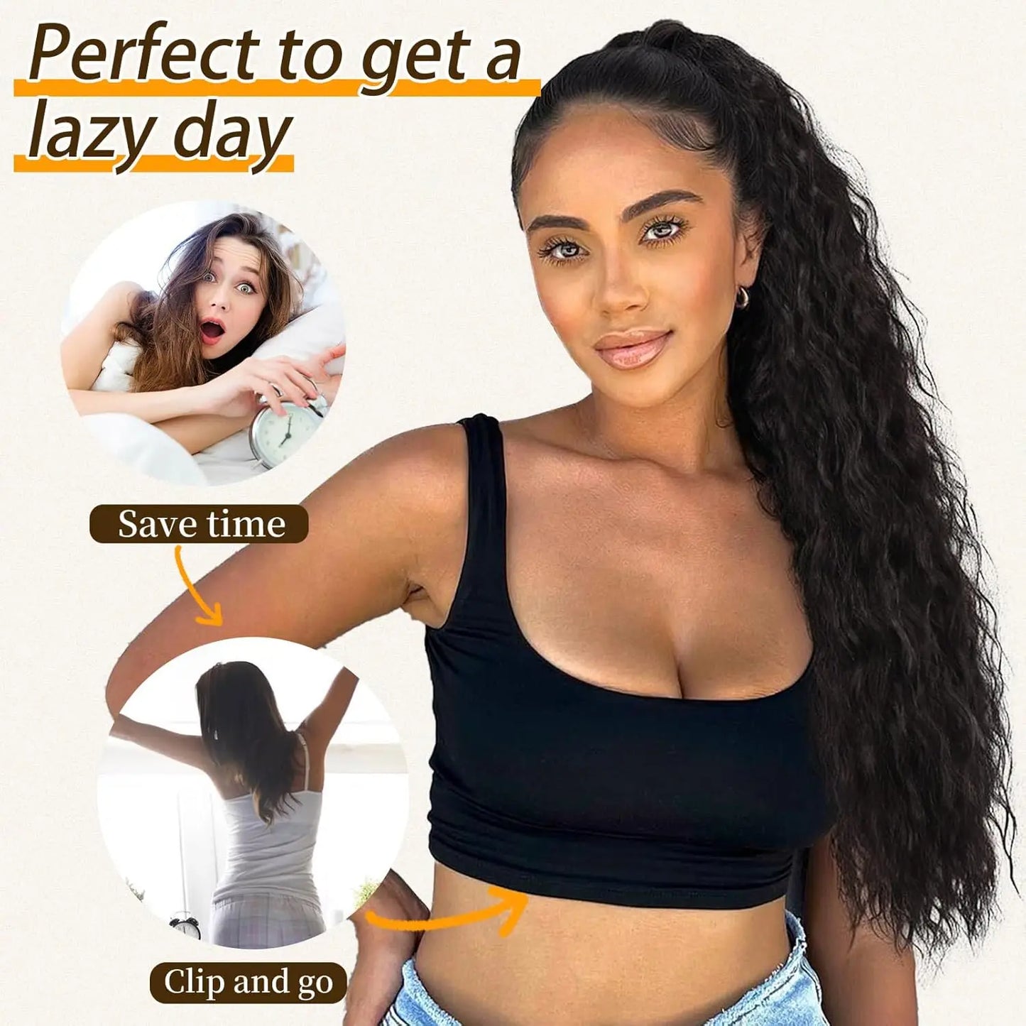 Synthetic 24inch Long Curly Wavy Ponytail Extension Drawstring Ponytail Hair Extensions for Women Hairpiece for Daily Use Party