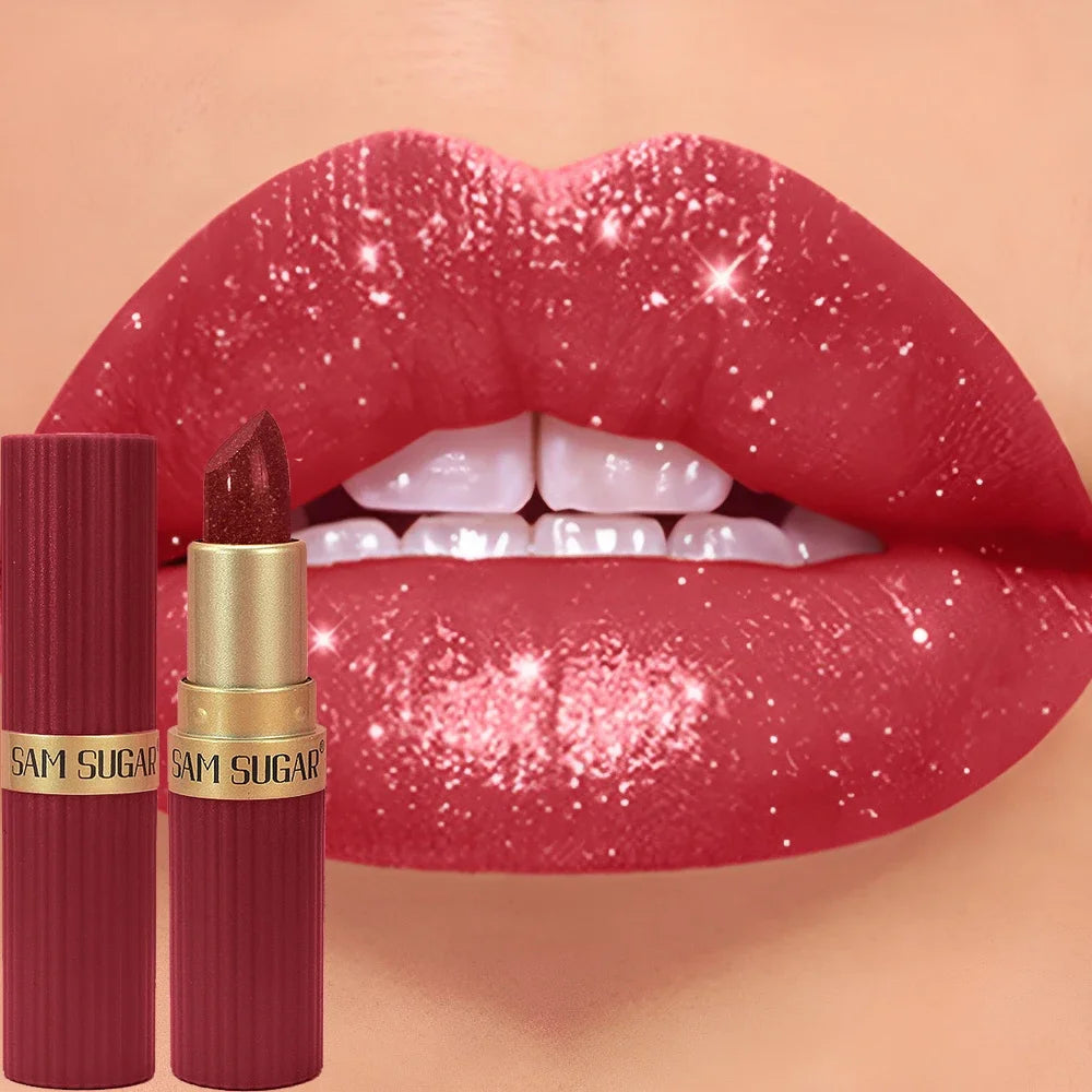 Chocolate Brown Luxurious Metallic Glitter Lipstick Long-Lasting Waterproof Non-Fade Shimmery Pearl Sparkling Lip Gloss Makeup