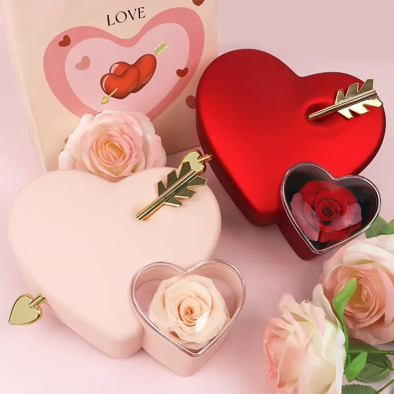 Christmas Creative Heart-piercing Jewelry Box with Eternal Rose Preserved Flowers Party Drawer Box Design Valentine's Day Gifts