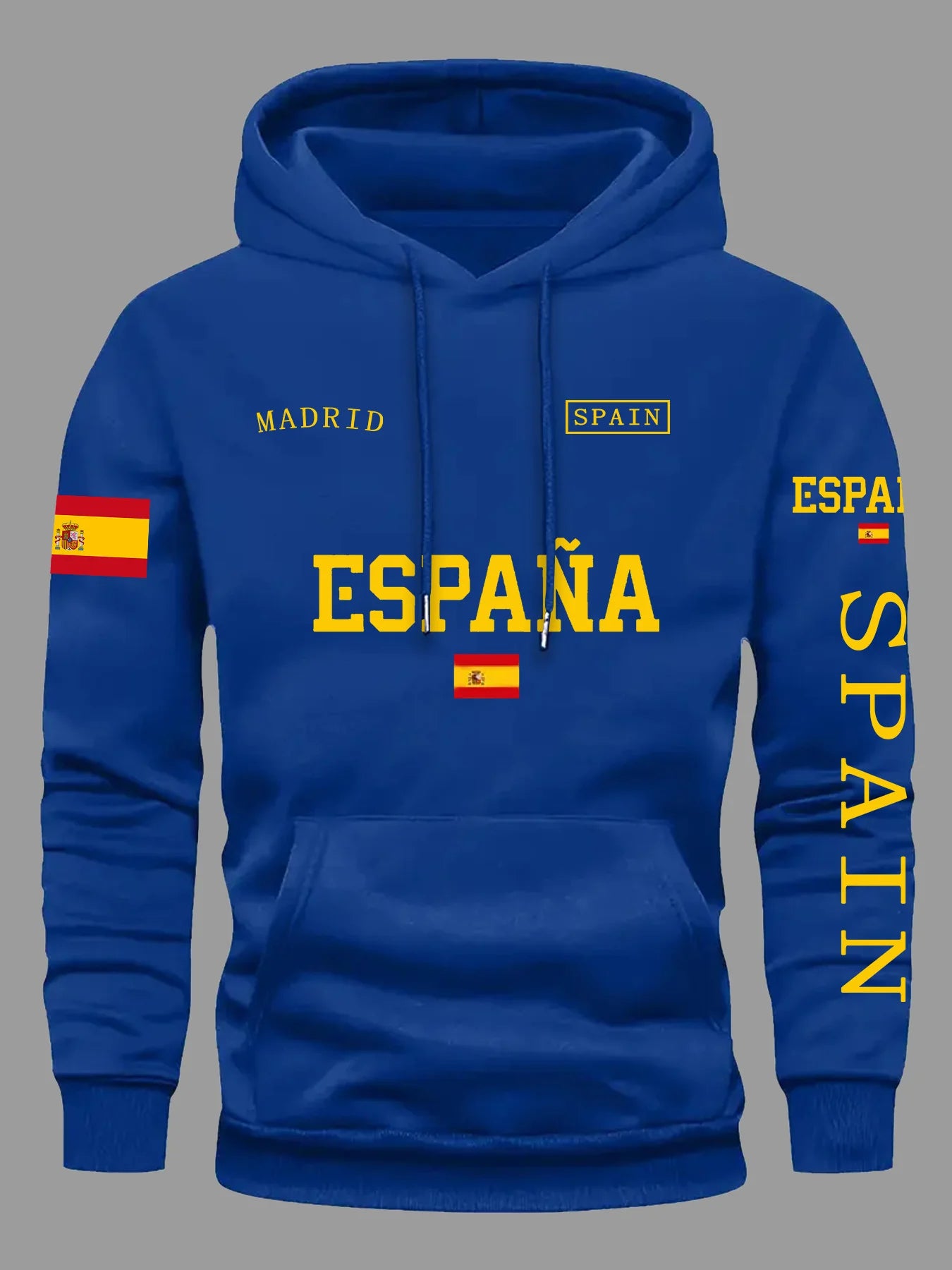 Spanish Flag Graphic Print Men Women Hooded Sweatshirt Autumn Winter Daily Outdoor Vacation Fitness Casual Loose Warm Sportswear