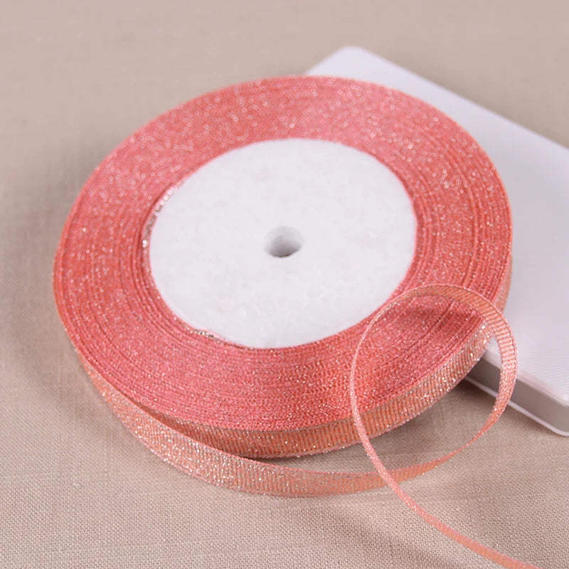 1/4" (6mm) 25yards Gold Silver Metallic Glitter Ribbons For DIY Crafts Sewing Fabric Christmas Party Wedding Supplies Gift Wrap