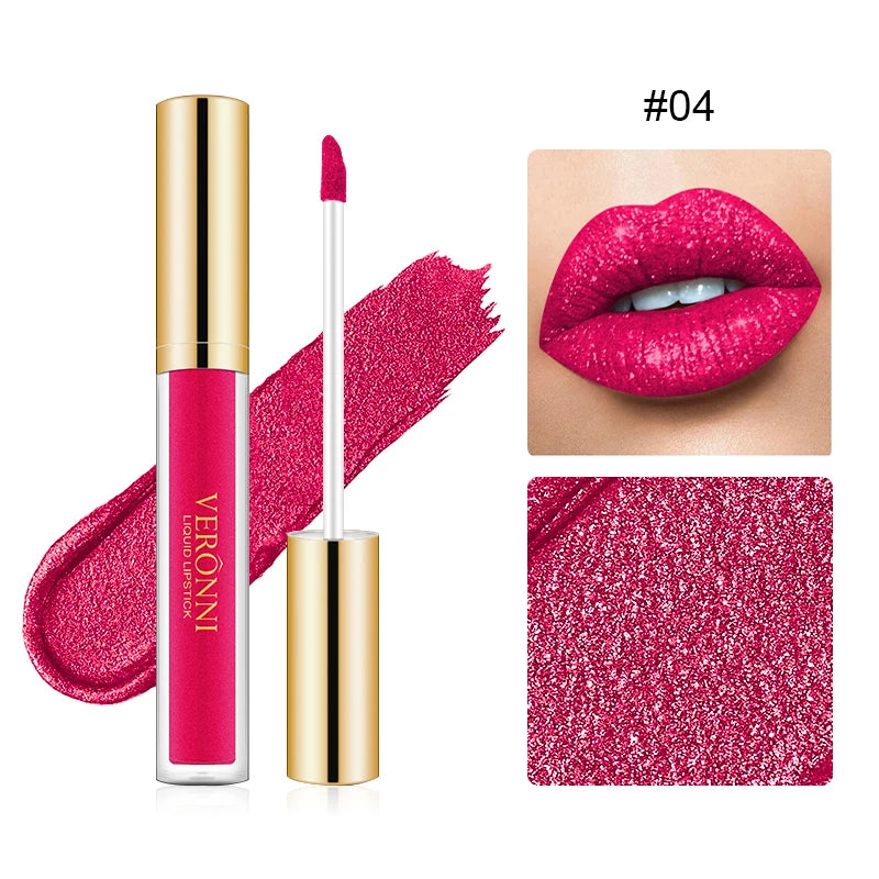 Waterproof 10 Colors Sexy Glitter Diamond Lip Gloss Shimmer Matte Liquid Lipstick LongLasting Lip Makeup Non-stick Cup cosmetics