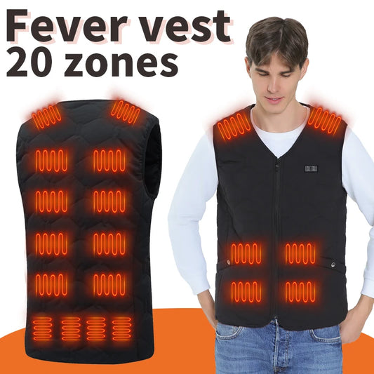 Men's Heated Vest 20-Zone Electric Thermal Fleece Liner Warm Resistant Unisex Cold Weather Wear【Power supply not included】