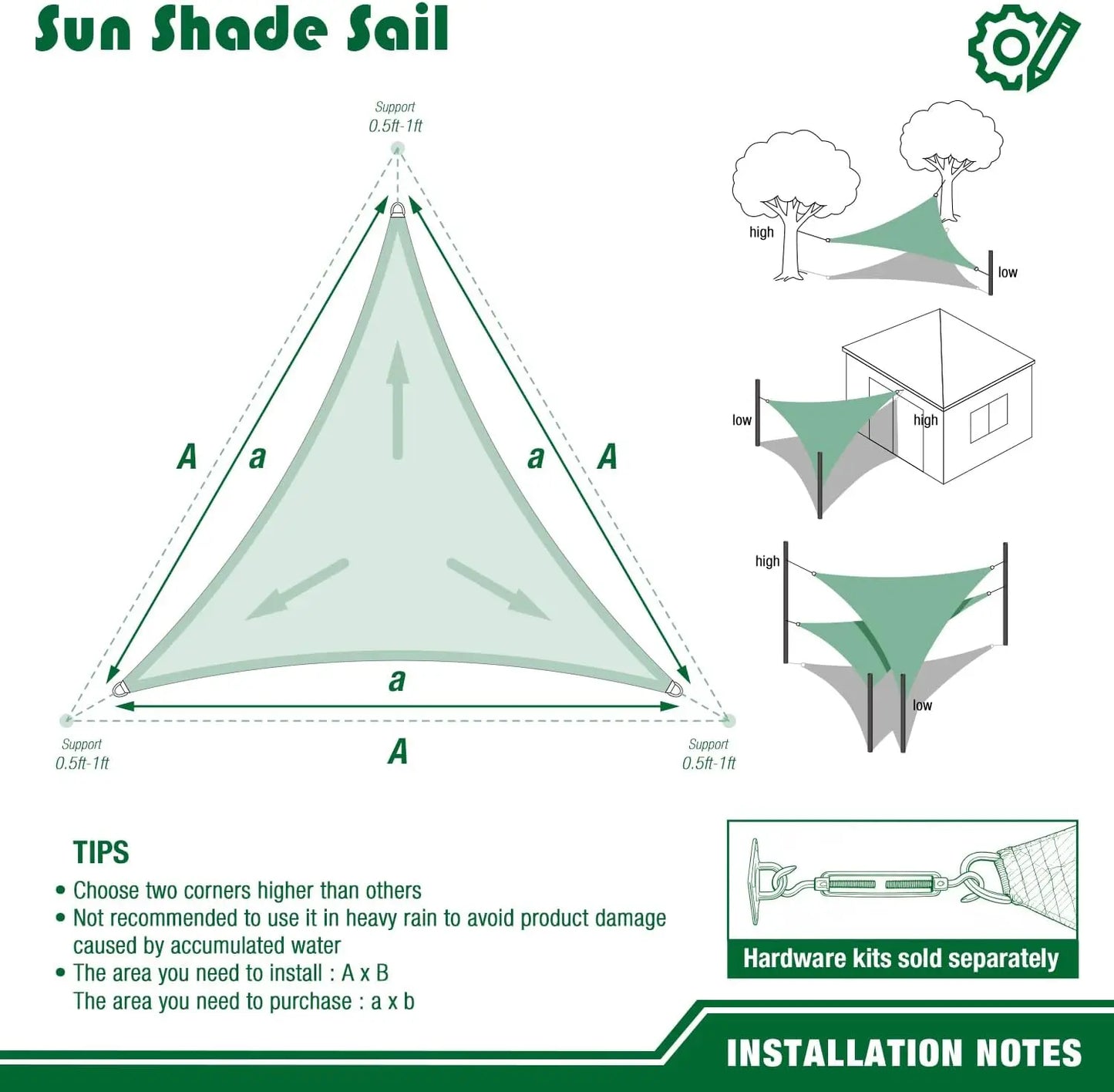 Triangle Sun Shade Sail Canopy 98% UV Block Sun Shelter Shade Cover for Outdoor Patio Pool Beach Backyard Garden Sunscreen Tents