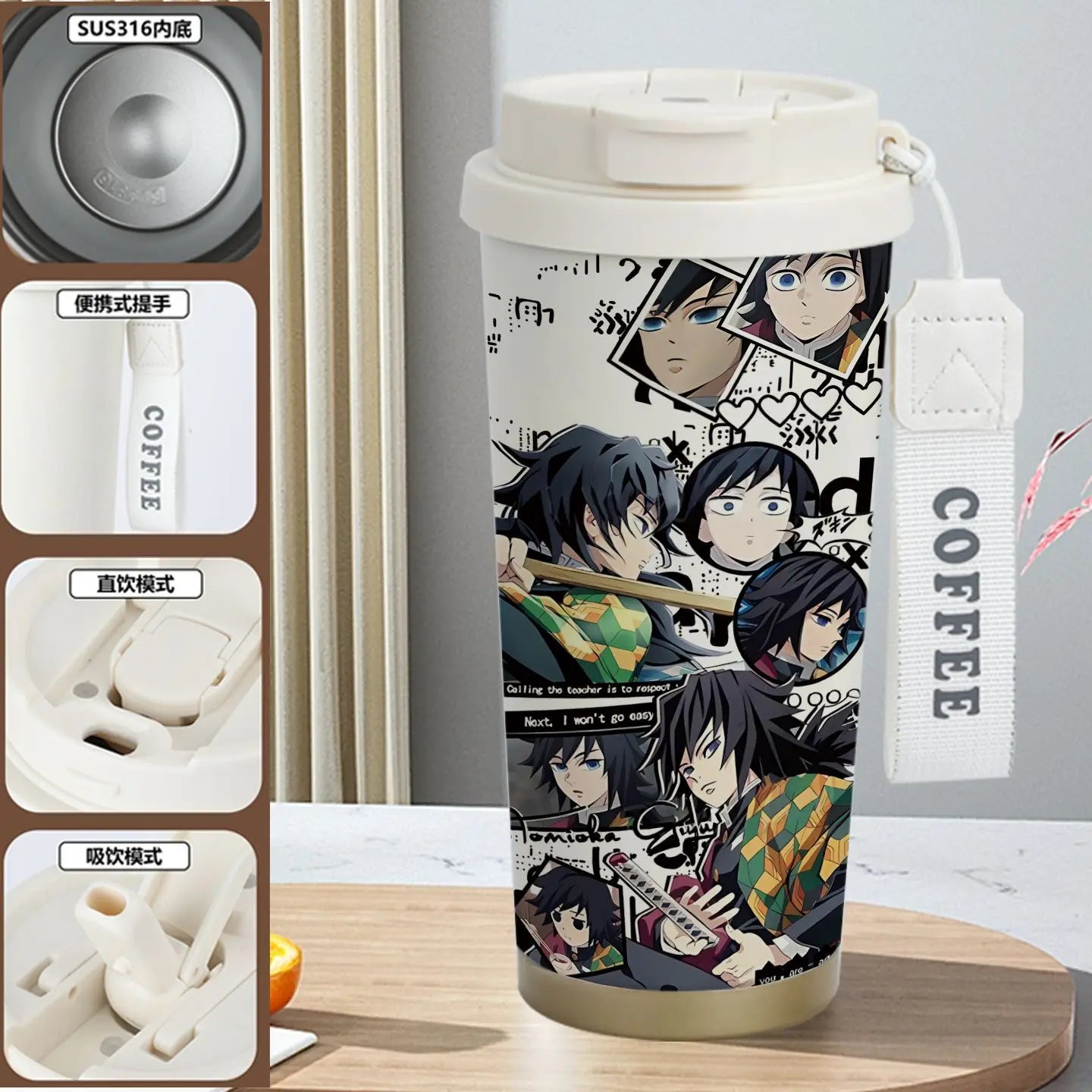Demon Slayer Kamado Tanjirou Nezuko Agatsuma Zenitsu Anime Pattern Stainless Steel Thermos Mug Idea Leakproof Straw Cup Gift