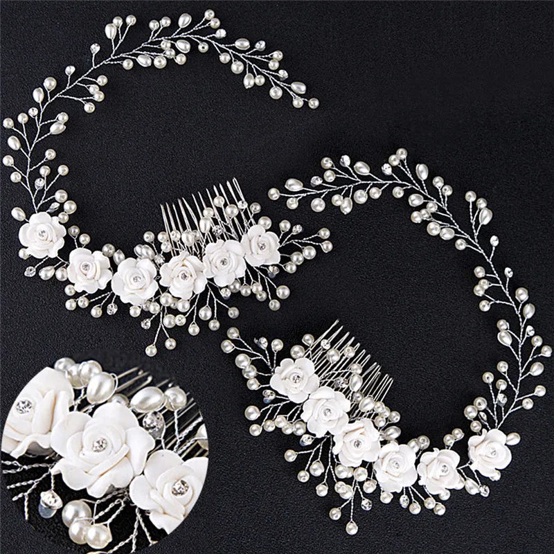 Made Hair Color Pearl Wedding Hair Combs Hair Accessories for Bridal Flower Headpiece Women Bride Hair ornaments Jewelry