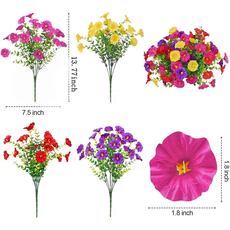 35CM Artificial Fake Silk Morning Glory Flower Green Eucalyptus Plant UV Protection for Porch Courtyard Garden Summer Home Decor