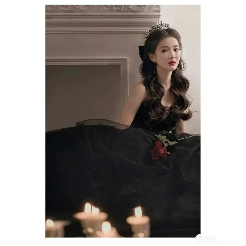 Black Evening Dress, Suitable for Everyday Wear, Birthday Party, Adult Ceremony, Hostess, Strapless Dress, Banquet, Long Dress